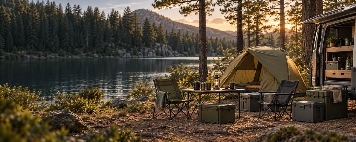 Campement organisé au bord d’un lac